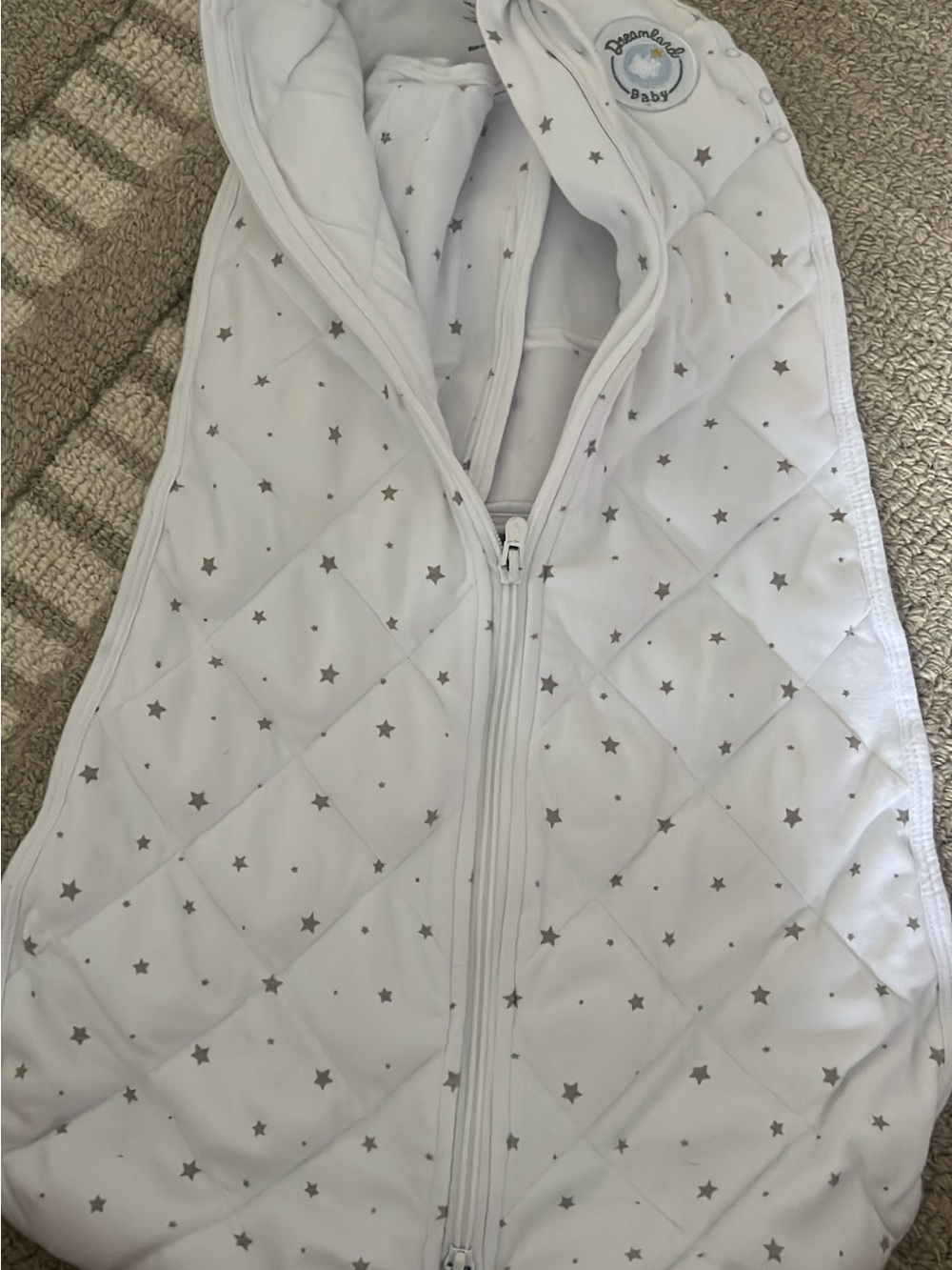 Dreamland Baby White Star Quilted Sleep Sack with Hood